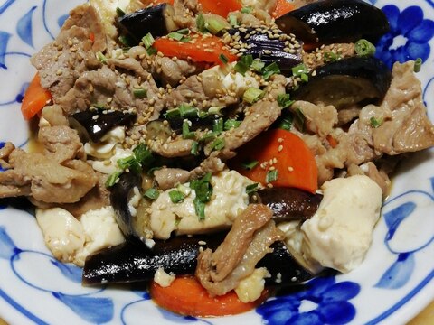 豆腐と茄子と豚肉のぽん酢炒め